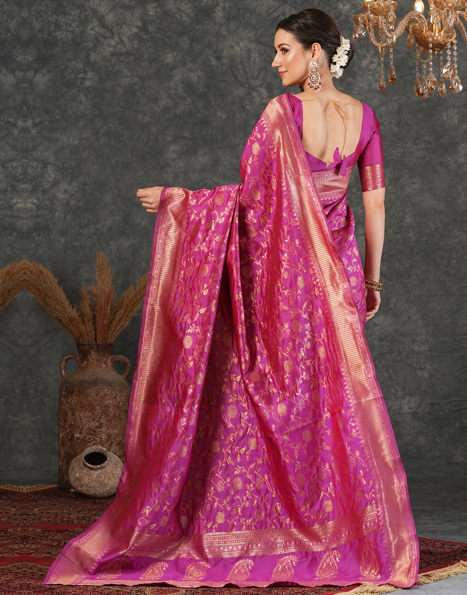 Rani Pink Silk Plain Saree