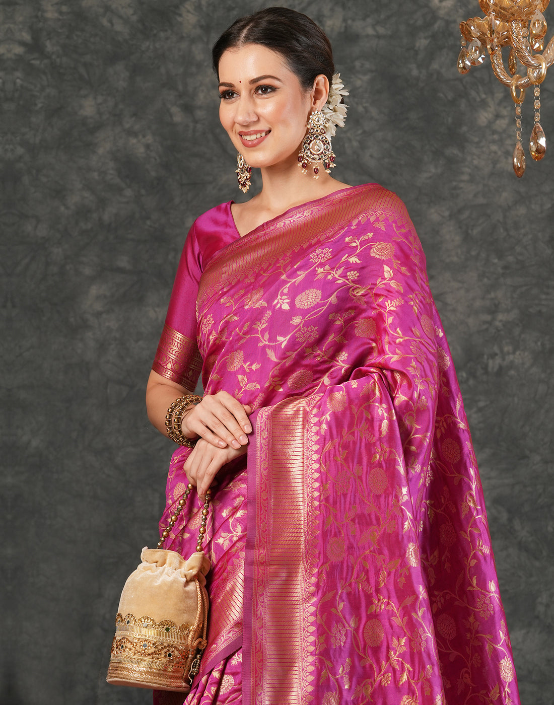 Rani Pink Silk Plain Saree