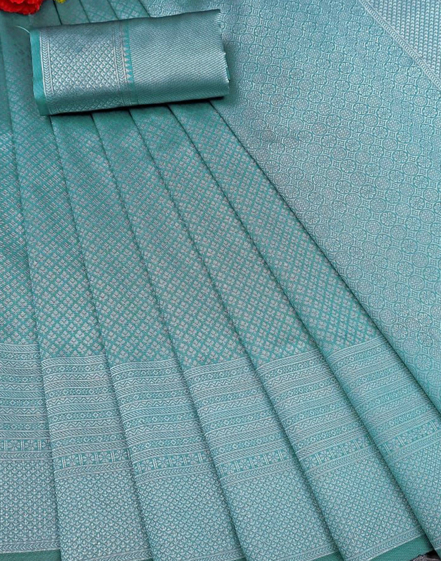 Sky Blue Silk Plain Saree