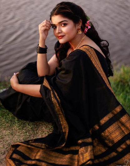 Black Silk Plain Saree