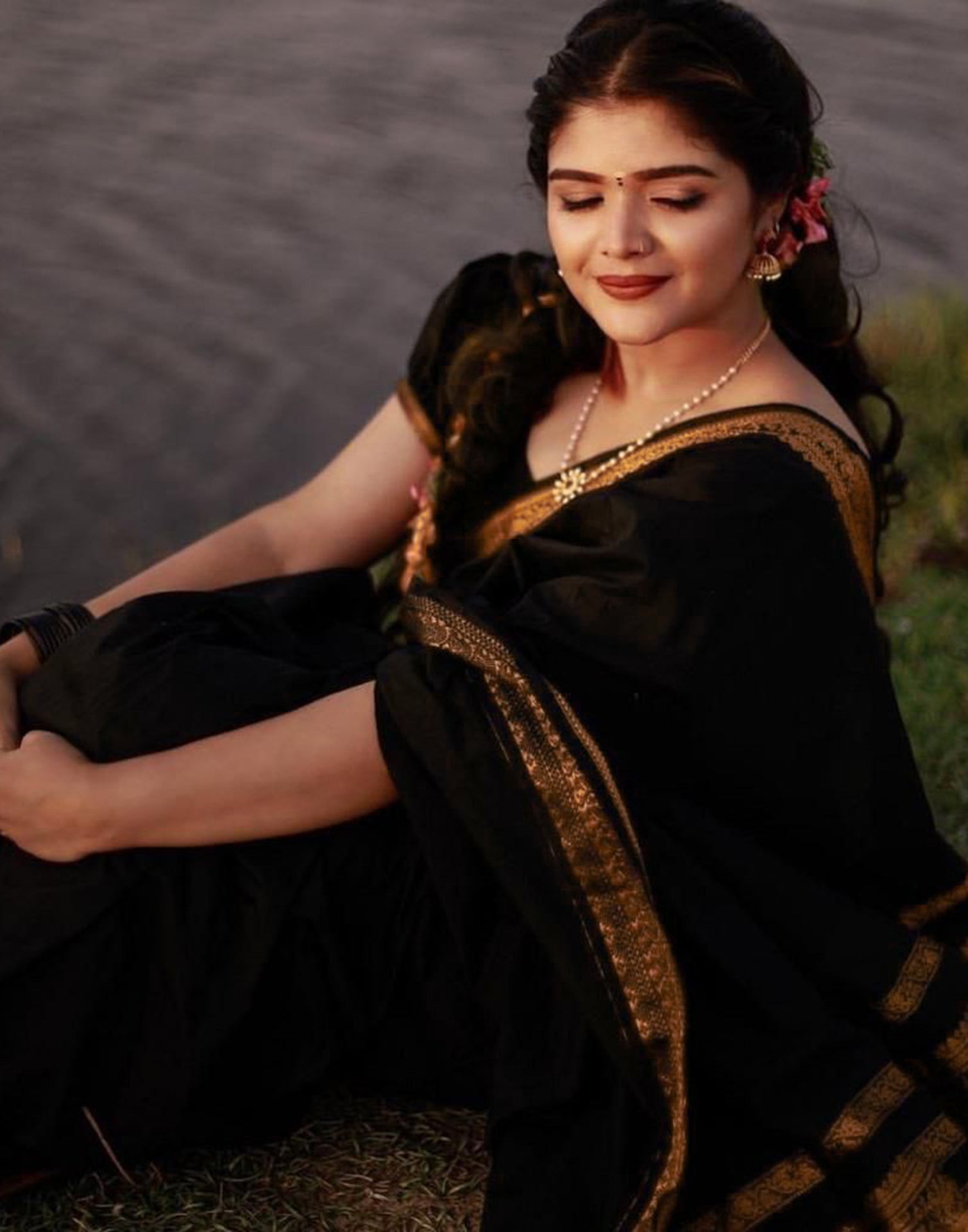 Black Silk Plain Saree