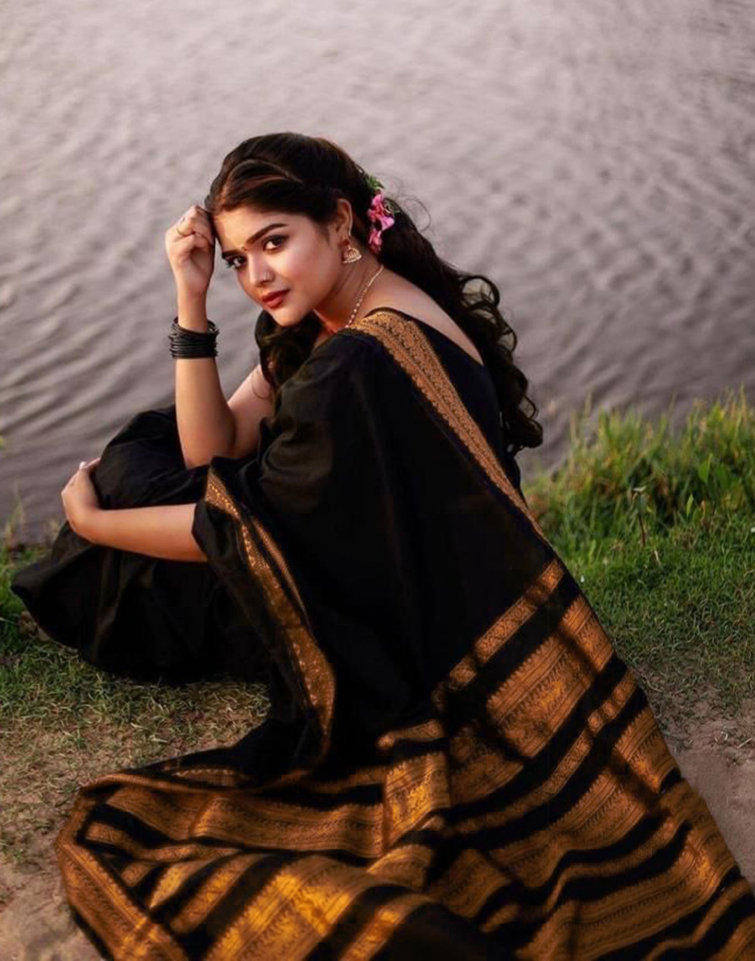 Black Silk Plain Saree