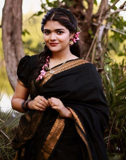 Black Silk Plain Saree