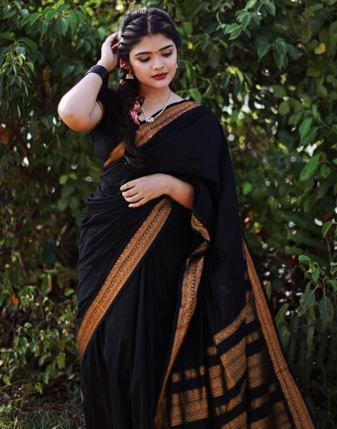 Black Silk Plain Saree