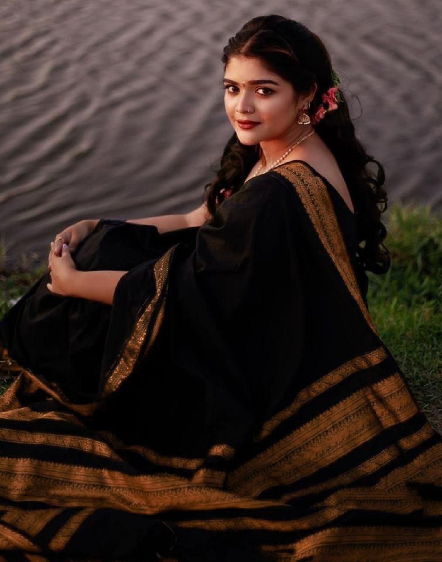 Black Silk Plain Saree