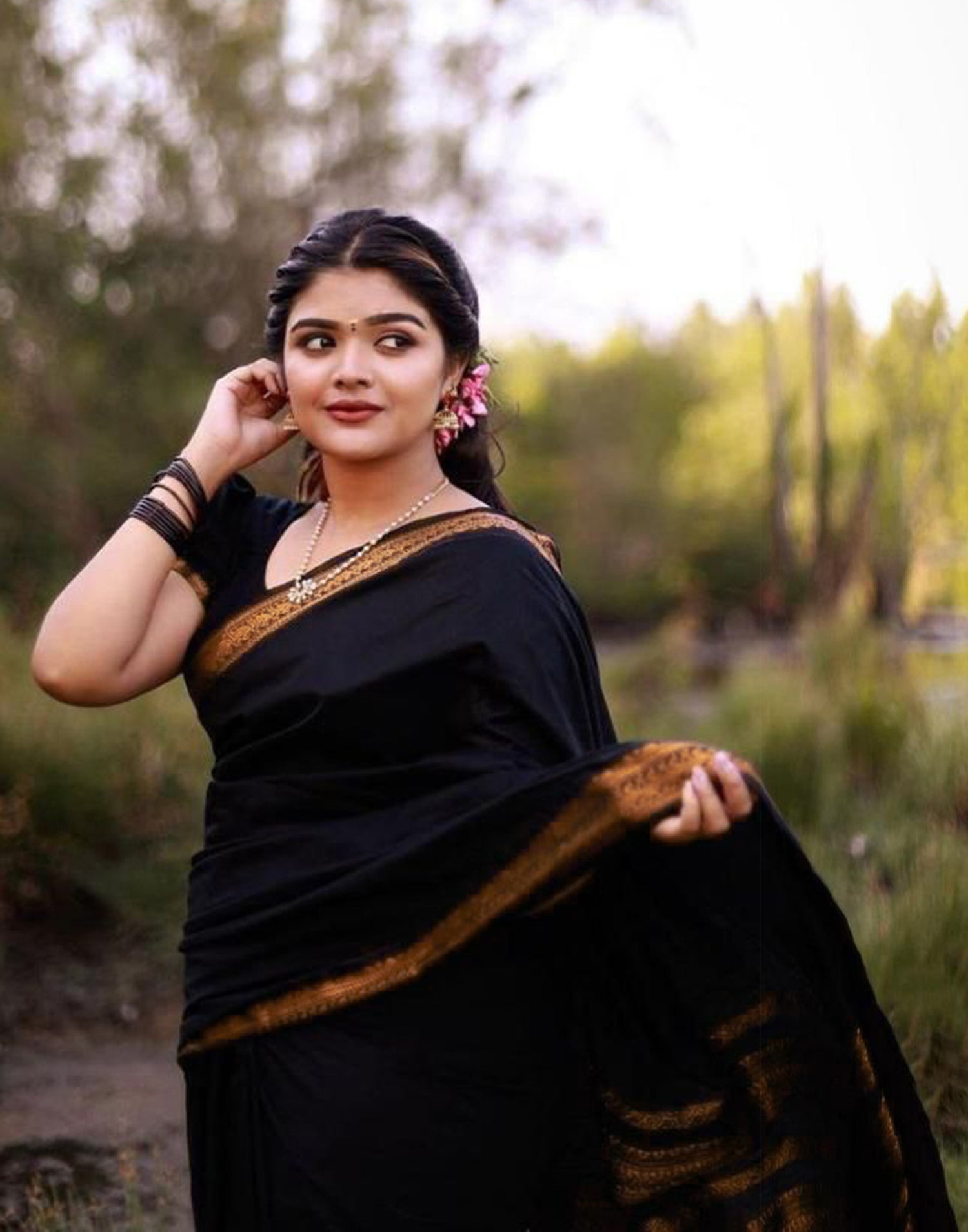 Black Silk Plain Saree