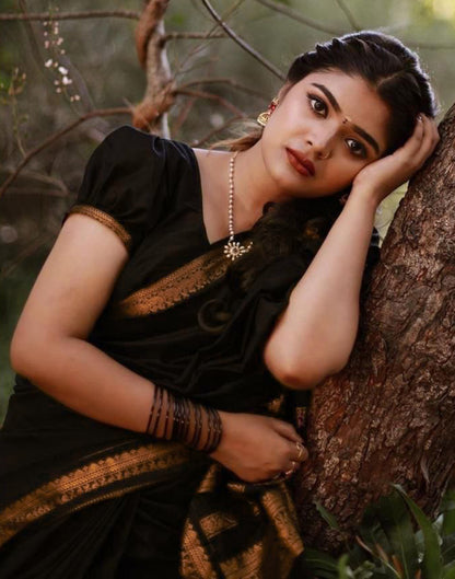 Black Silk Plain Saree