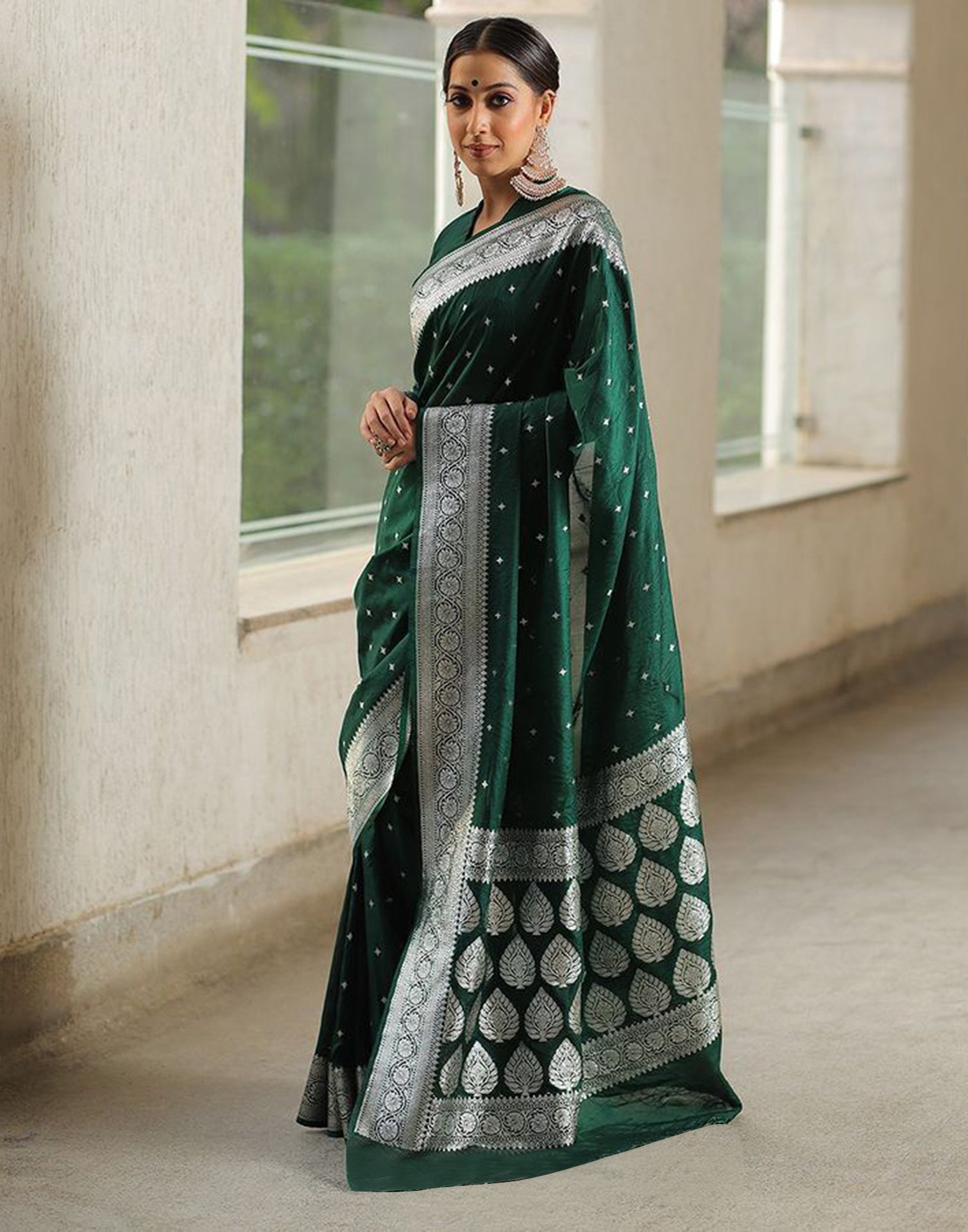 Dark Green Silk Banarasi Saree