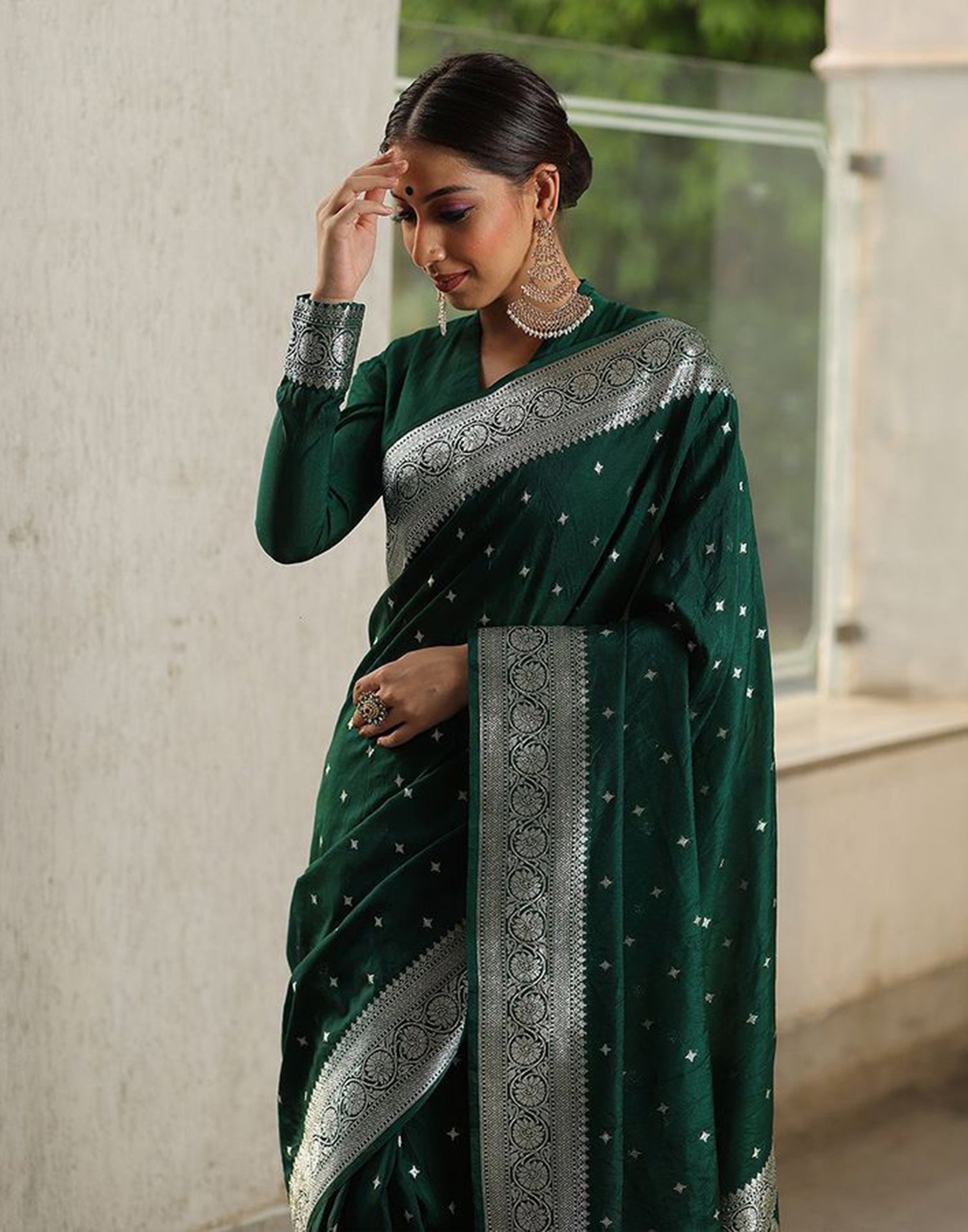 Dark Green Silk Banarasi Saree