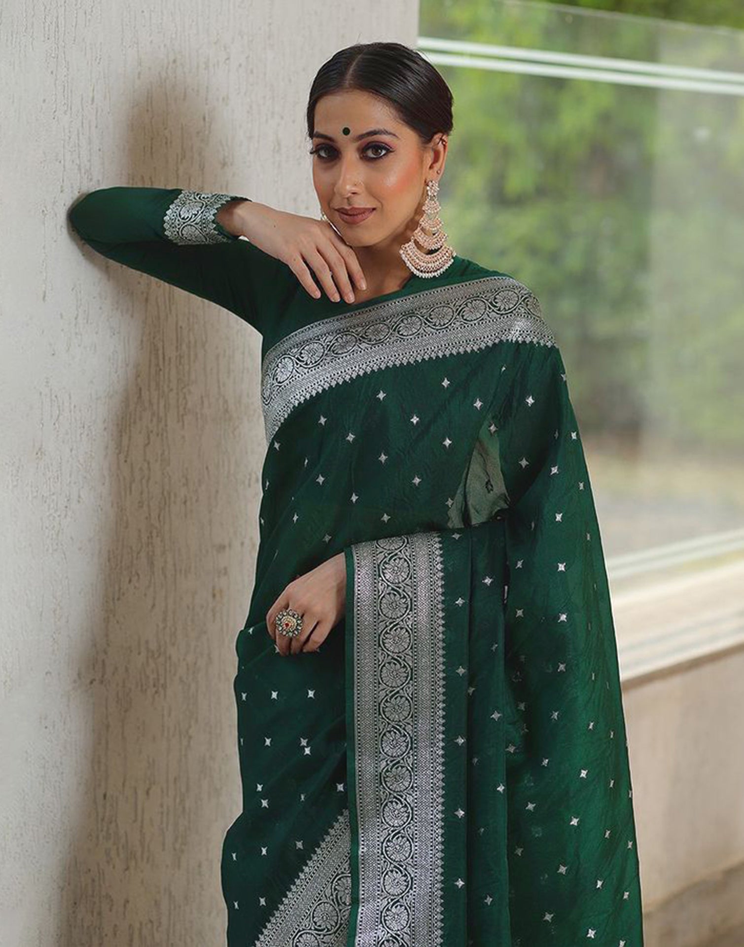 Dark Green Silk Banarasi Saree