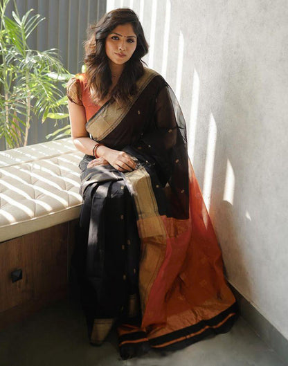 Black Cotton Plain Saree