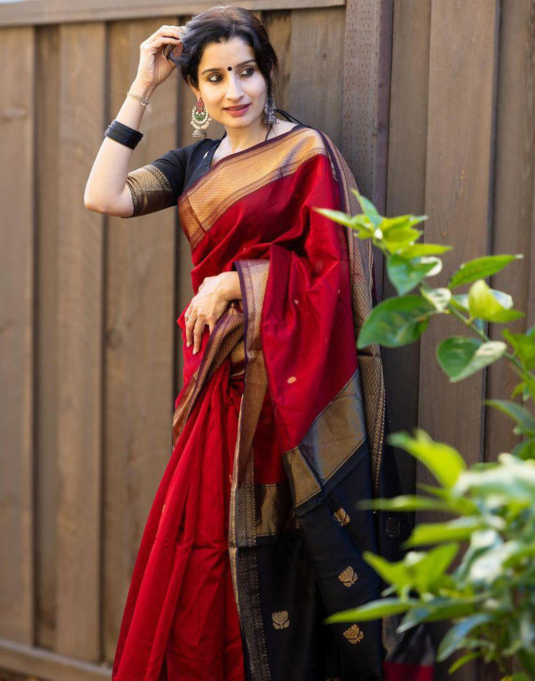 Red Cotton Plain Saree