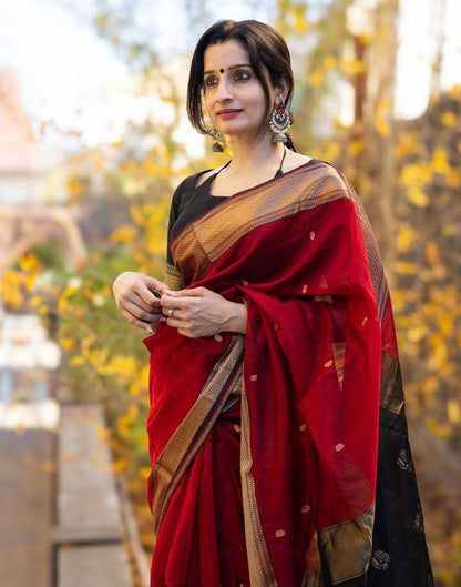 Red Cotton Plain Saree