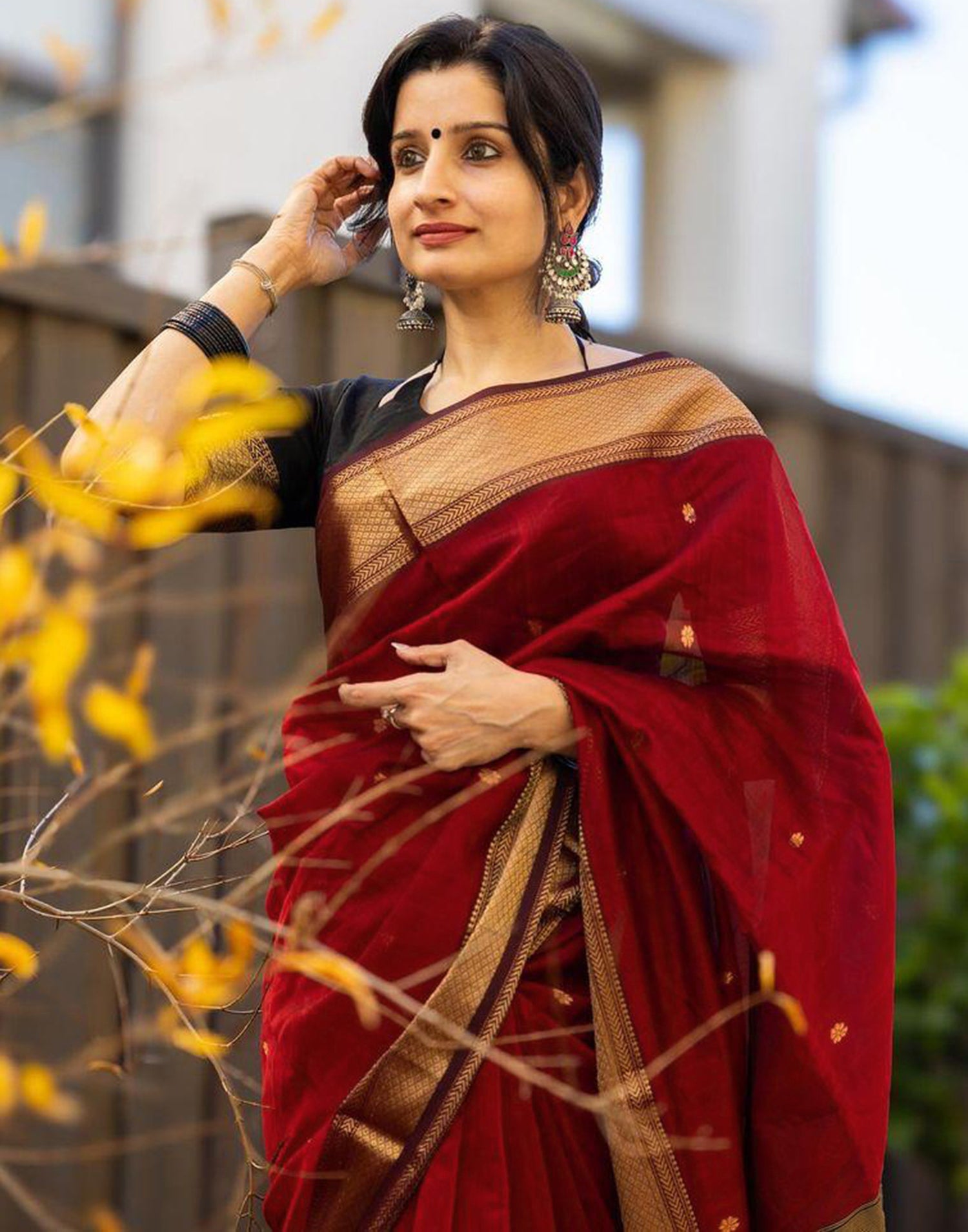 Red Cotton Plain Saree