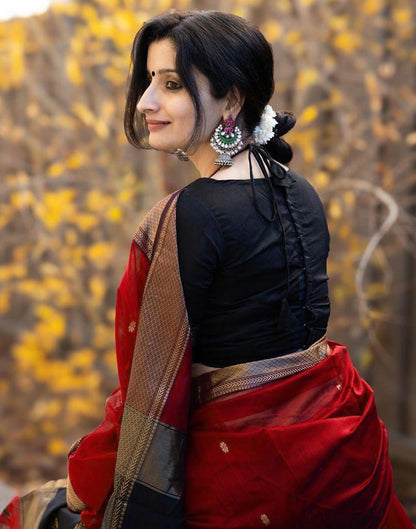 Red Cotton Plain Saree