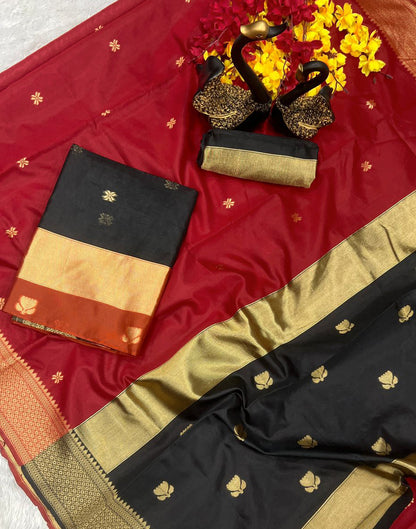 Red Cotton Plain Saree