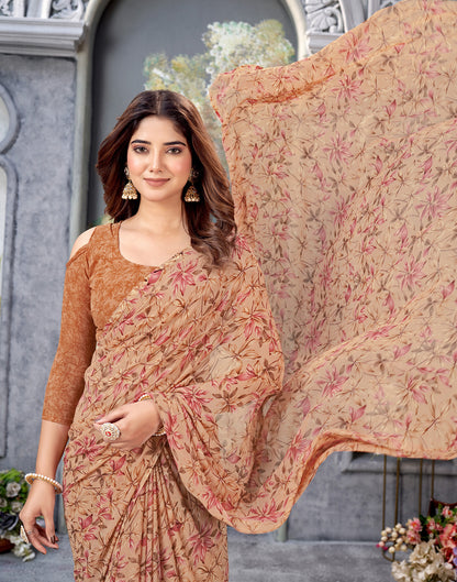 Light Orange Georgette Printed Saree