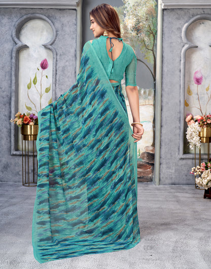 Turquoise Georgette Printed Saree