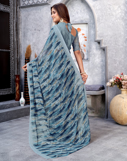 Grey &amp; Multicoloured Georgette Printed Saree