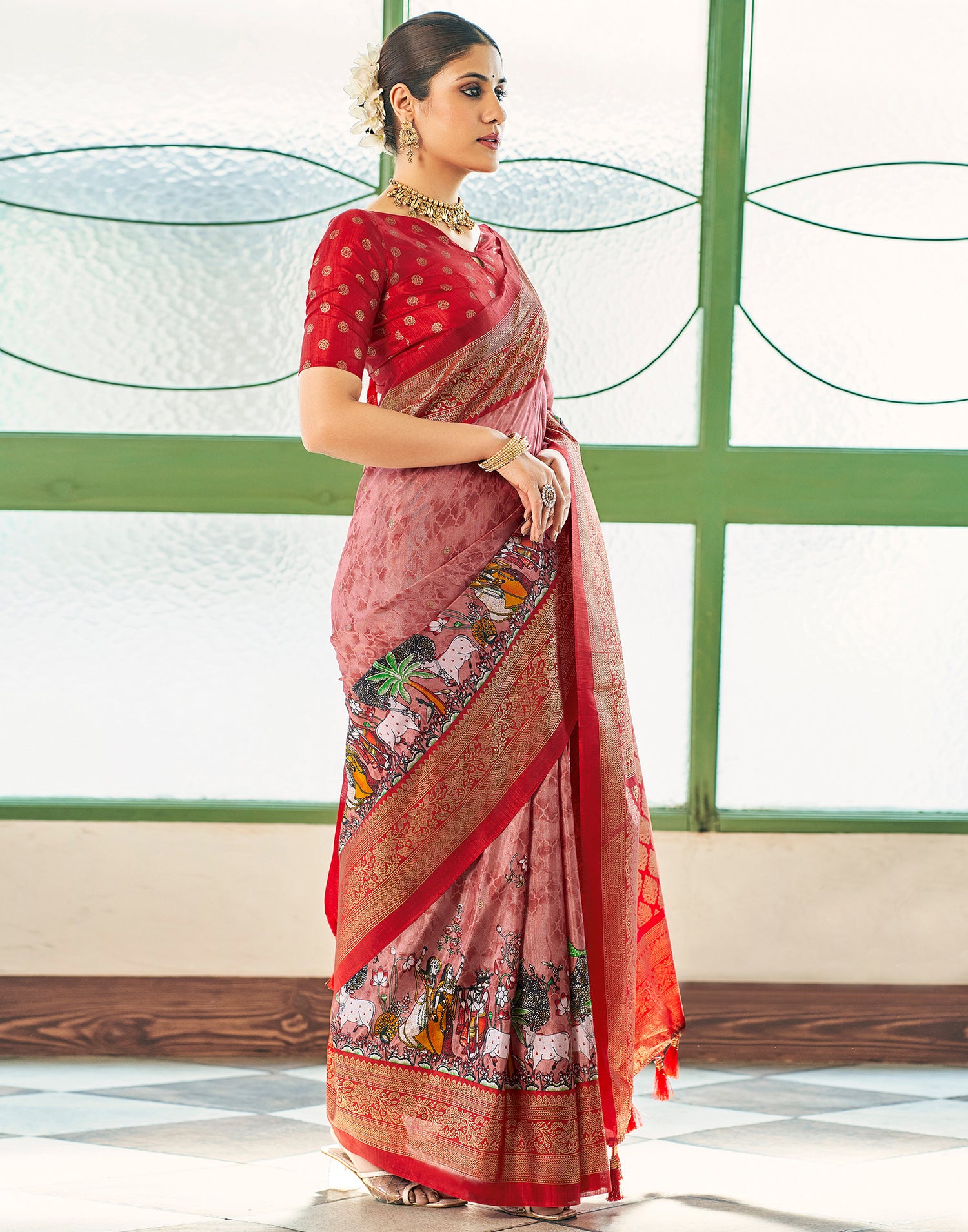 Grey &amp; Multicoloured Georgette Printed Saree