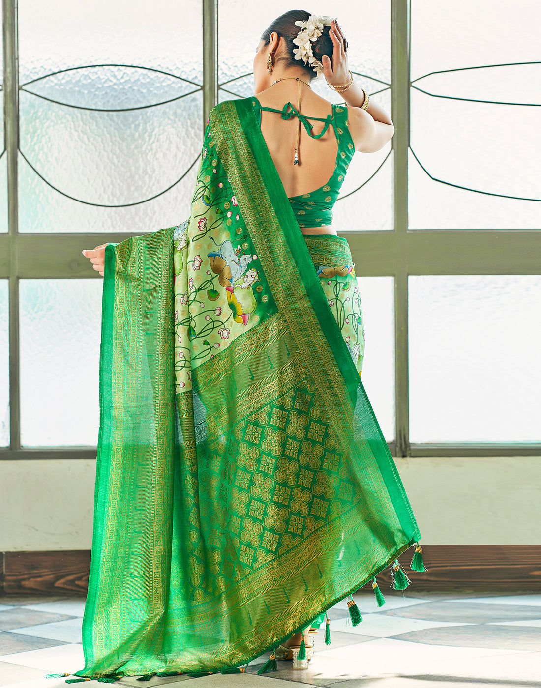 Light Green Silk Printed Saree