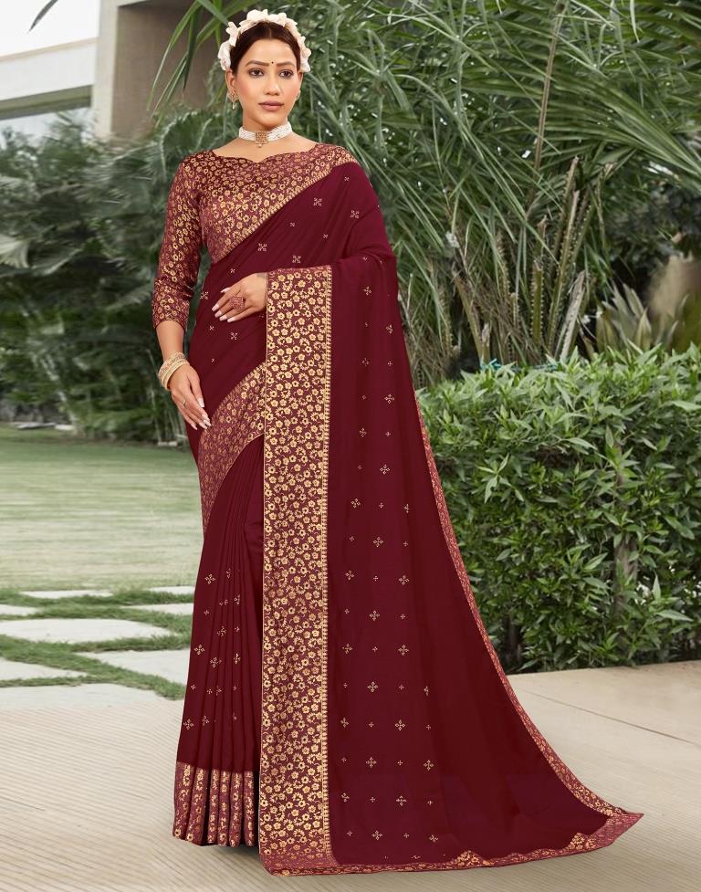 Maroon Silk Plain Saree