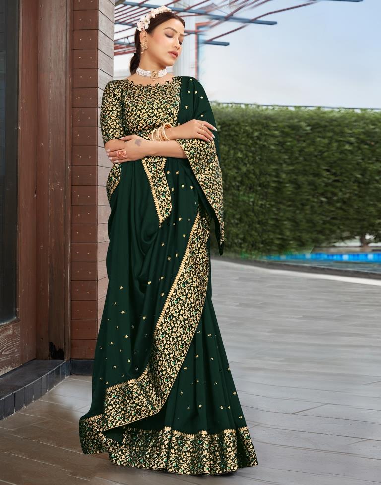 Dark Green Silk Plain Saree