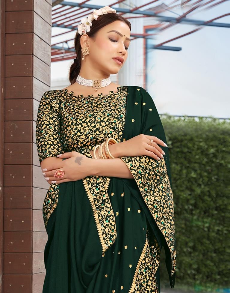 Dark Green Silk Plain Saree