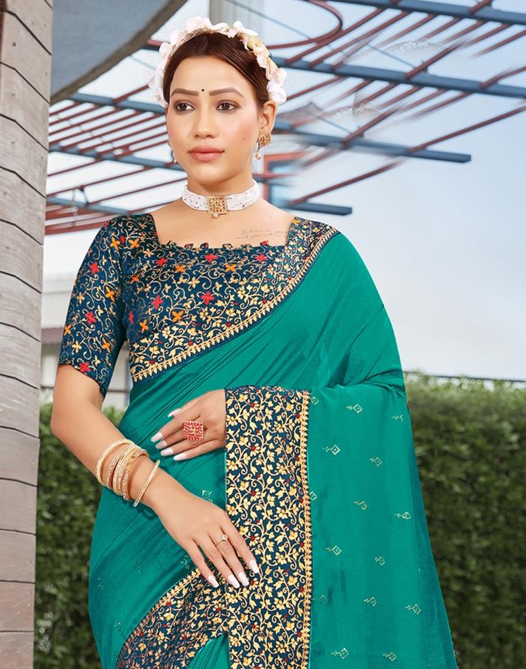 Teal Green Silk Plain Saree