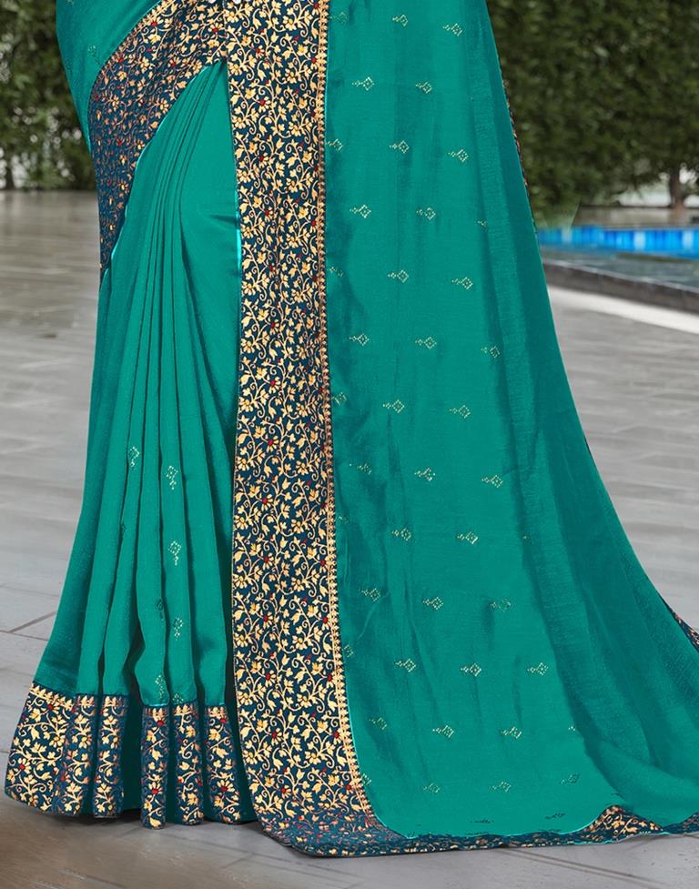 Teal Green Silk Plain Saree