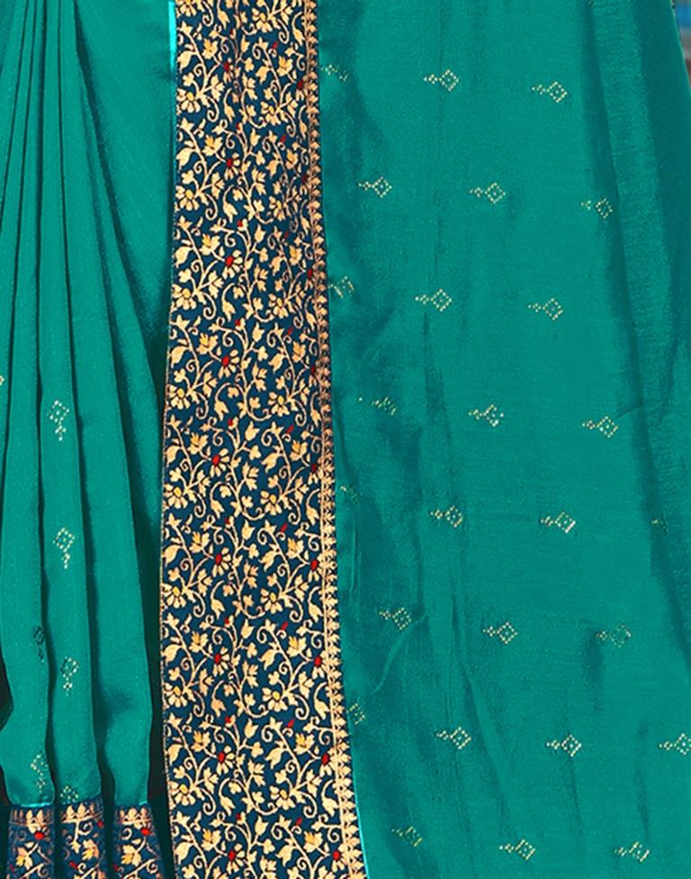 Teal Green Silk Plain Saree