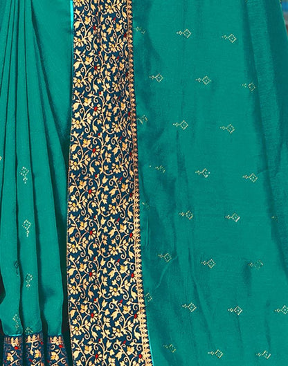 Teal Green Silk Plain Saree