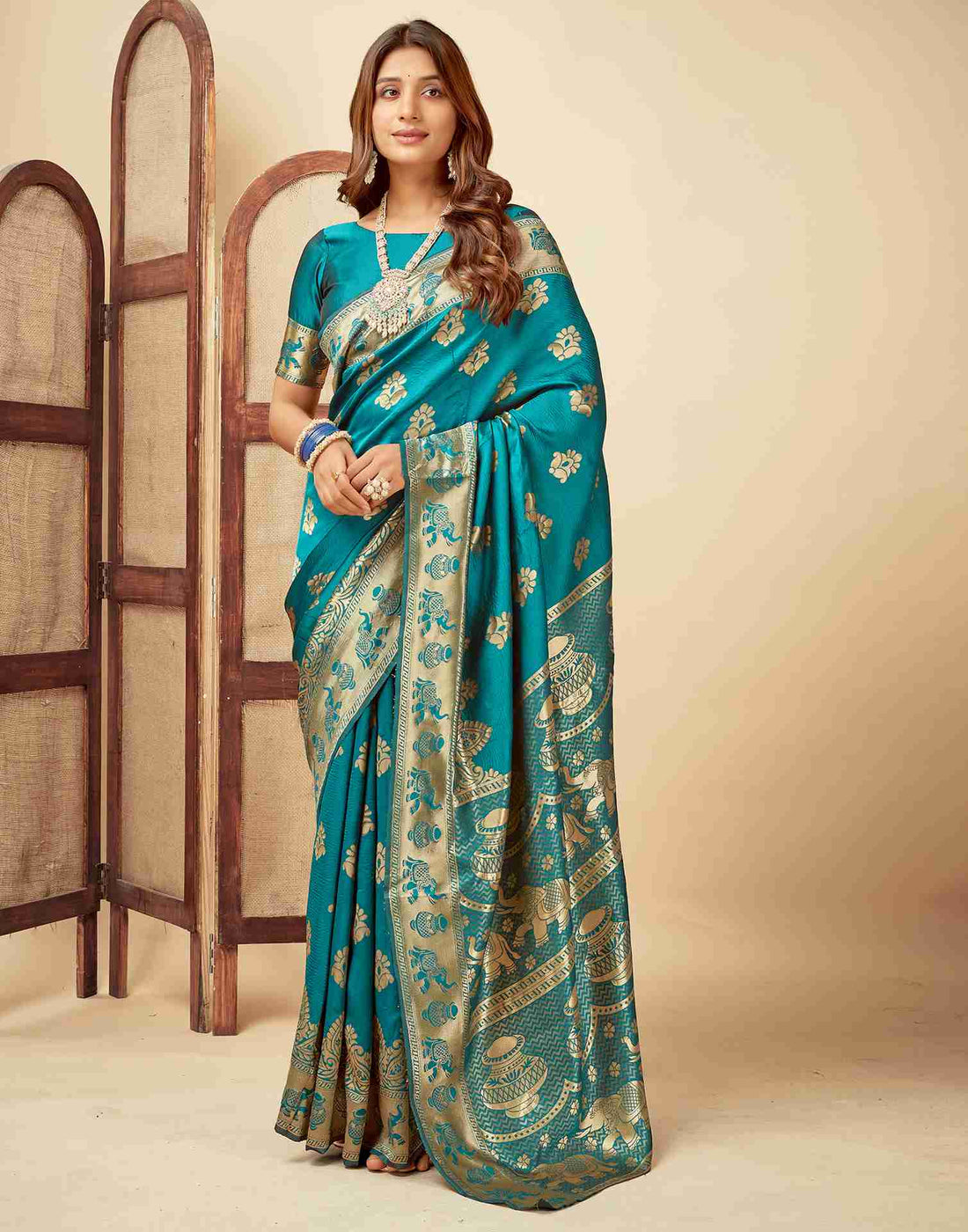 Turquoies Banarasi Silk Saree