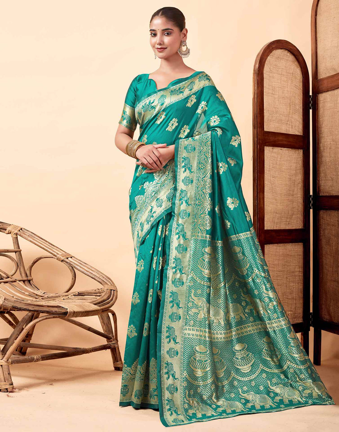 Turquoies Silk Woven Banarasi Saree
