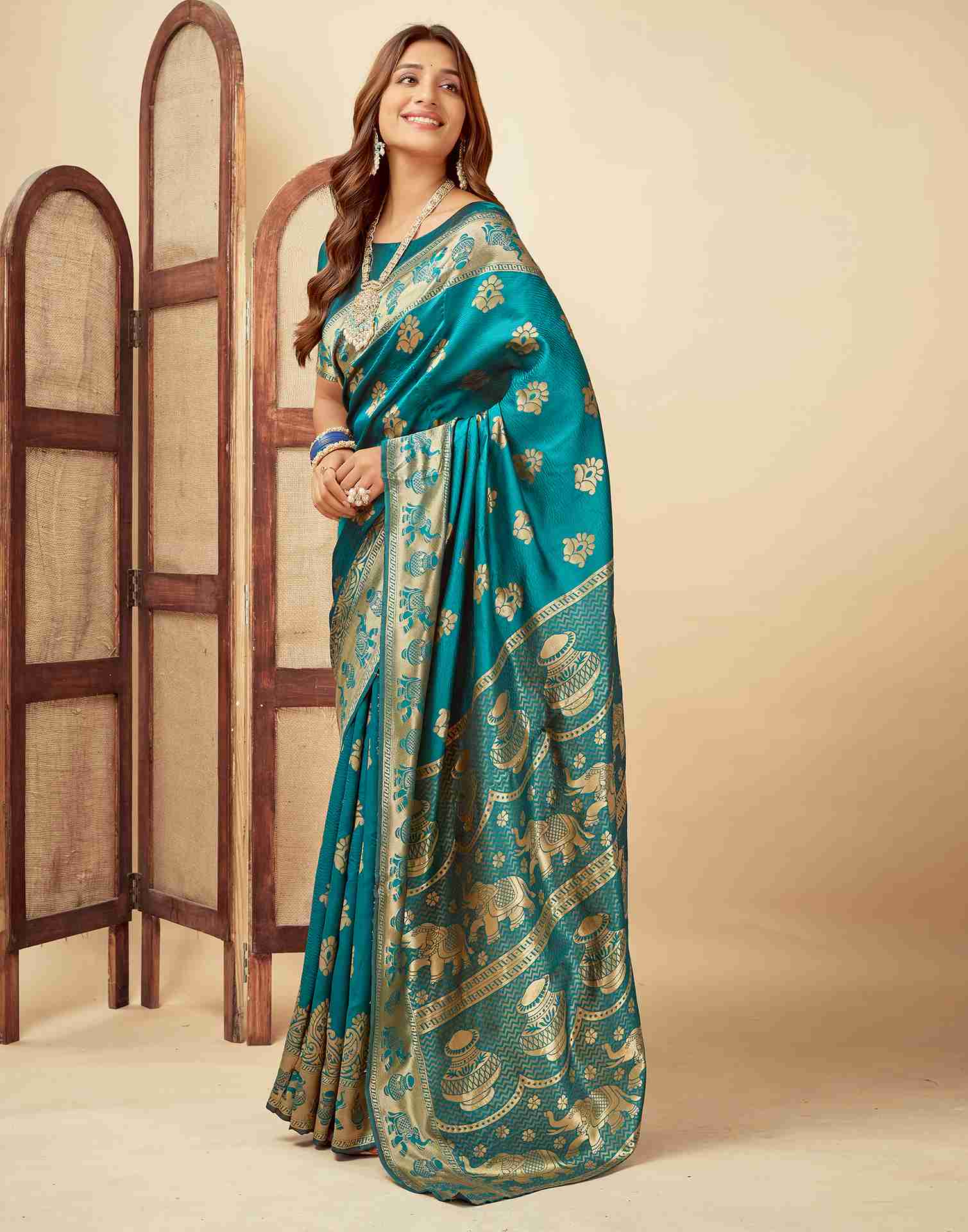 Turquoies Banarasi Silk Saree