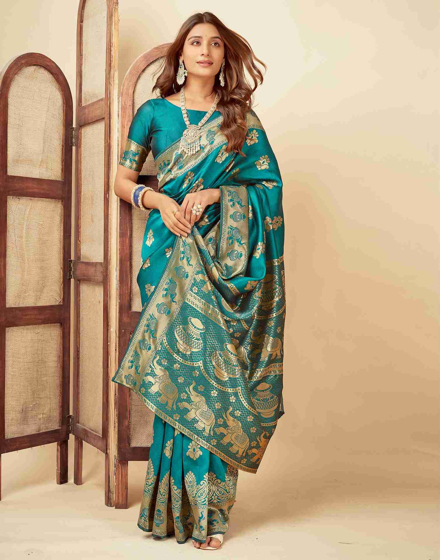 Turquoies Banarasi Silk Saree