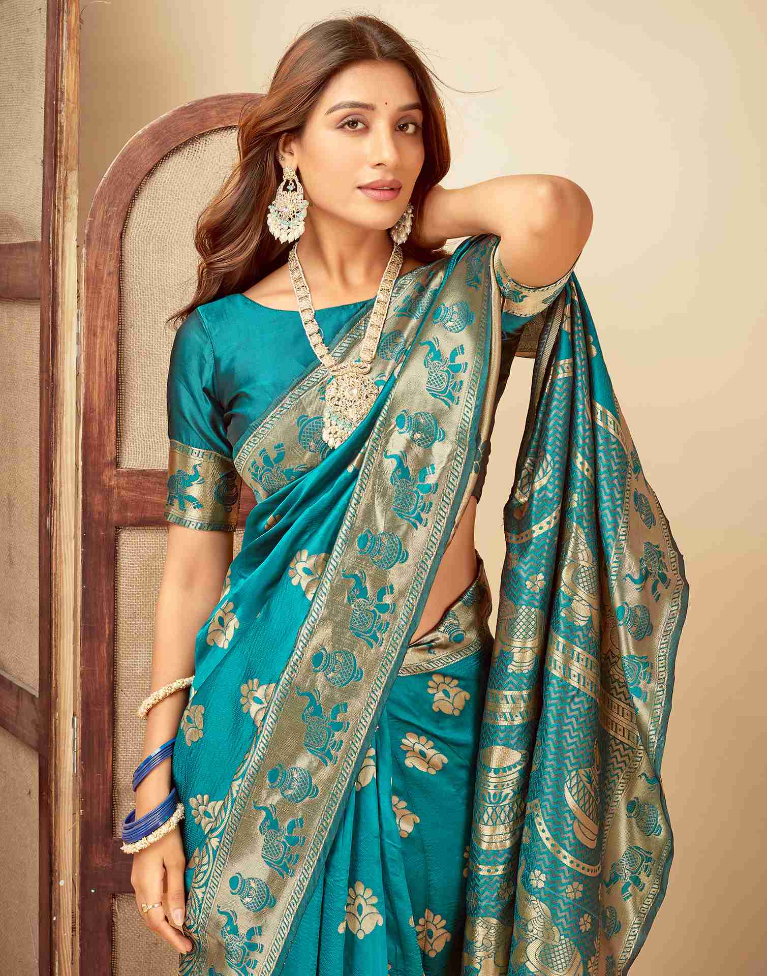 Turquoies Banarasi Silk Saree