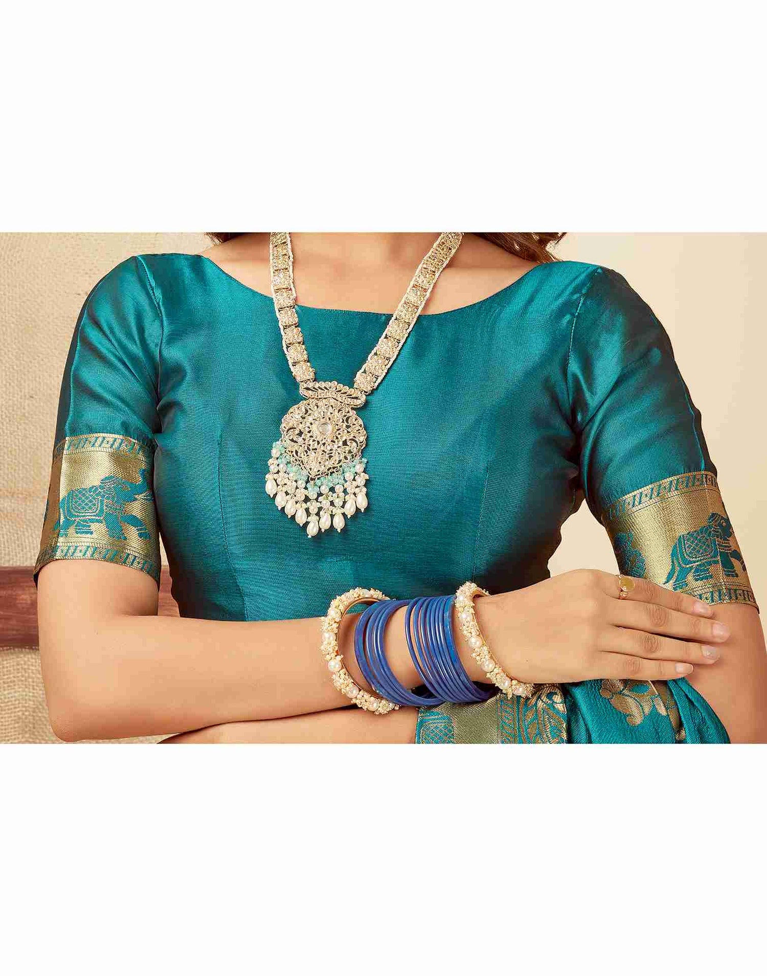 Turquoies Banarasi Silk Saree