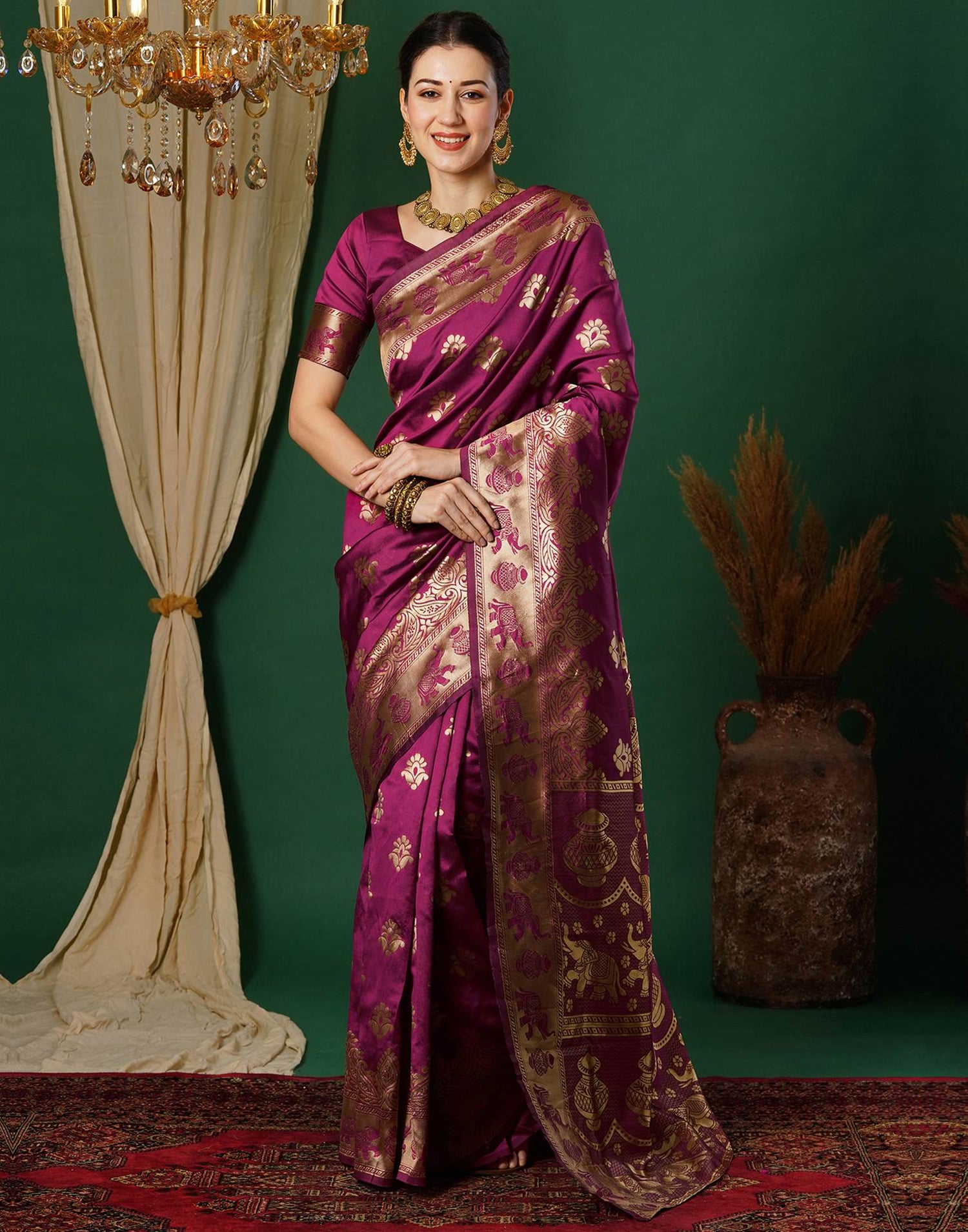 Wine Banarasi Silk Saree