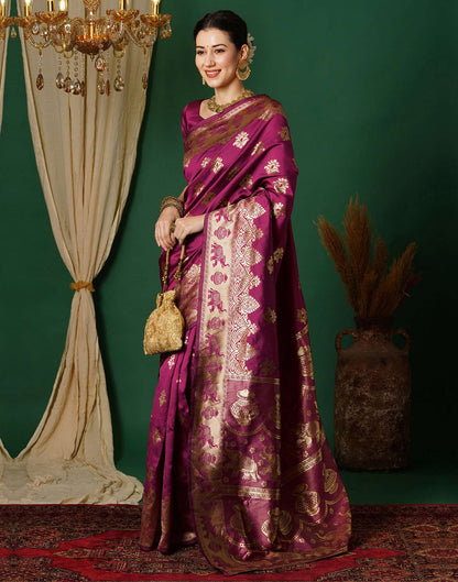 Wine Banarasi Silk Saree