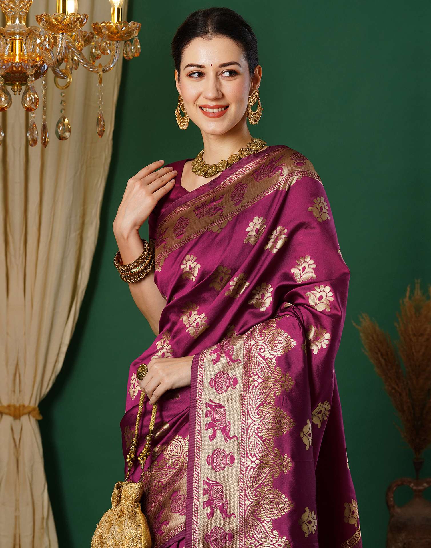 Wine Banarasi Silk Saree