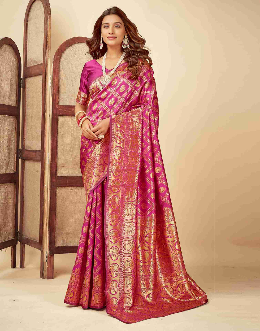 Rani Pink Banarasi Silk Saree