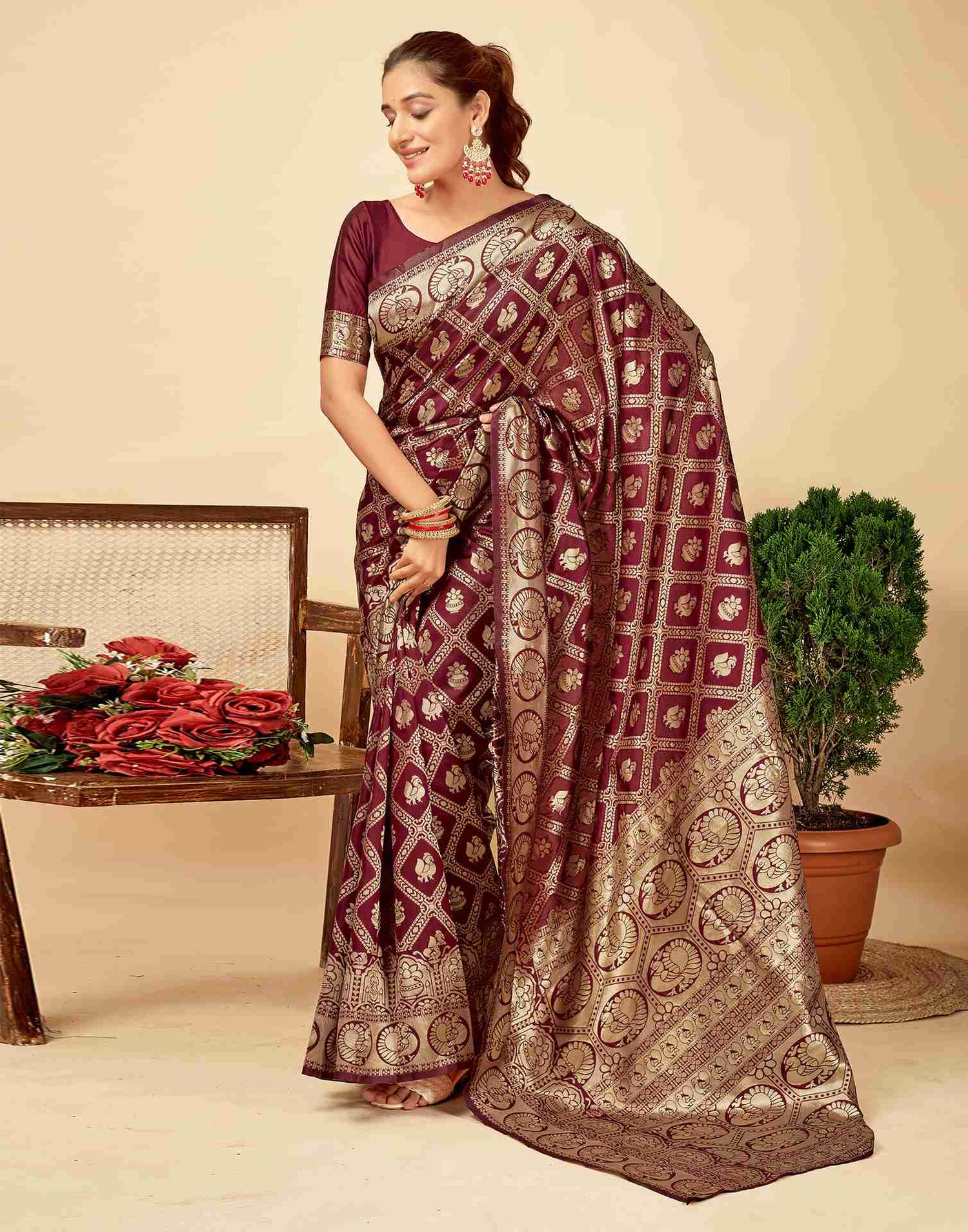 Maroon Banarasi Silk Saree