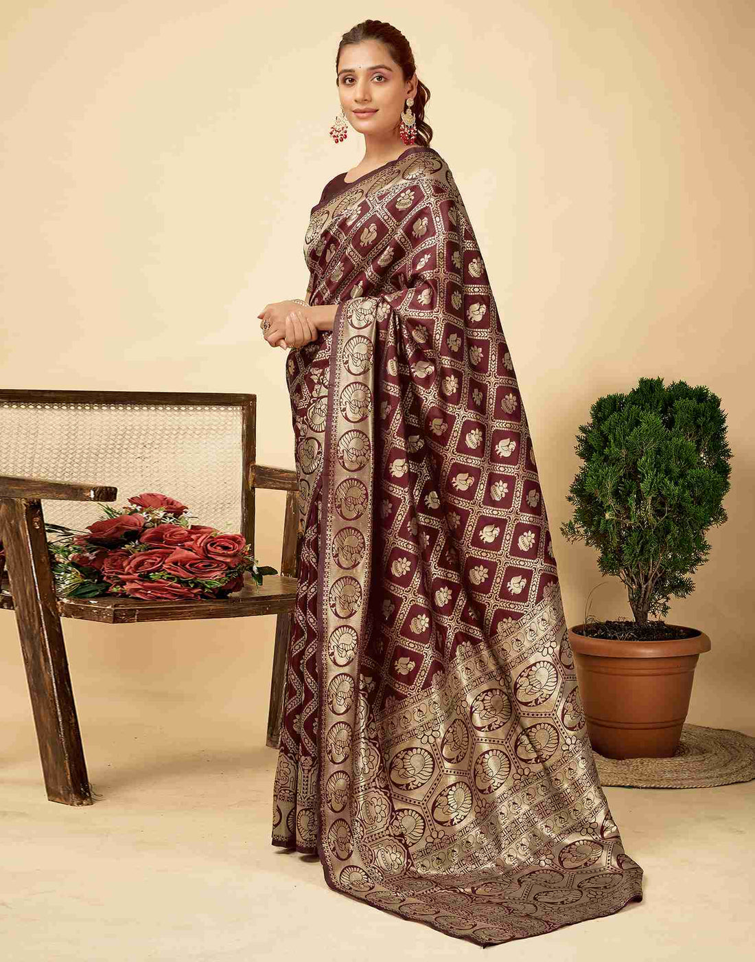 Maroon Banarasi Silk Saree