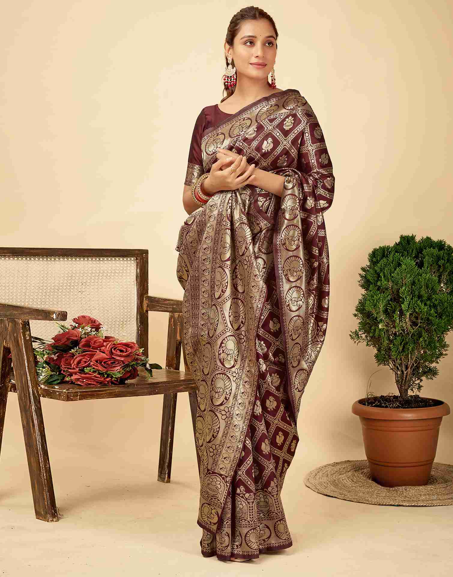 Maroon Banarasi Silk Saree