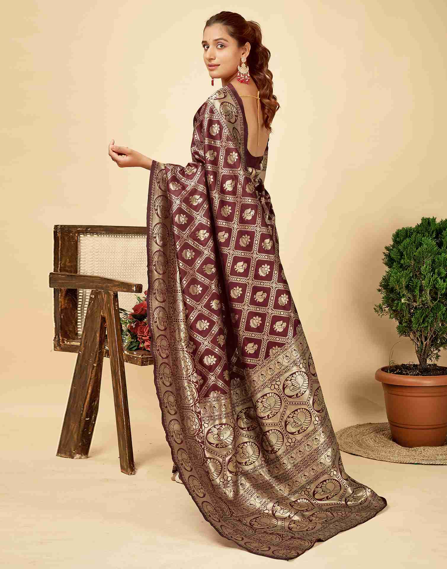 Maroon Banarasi Silk Saree