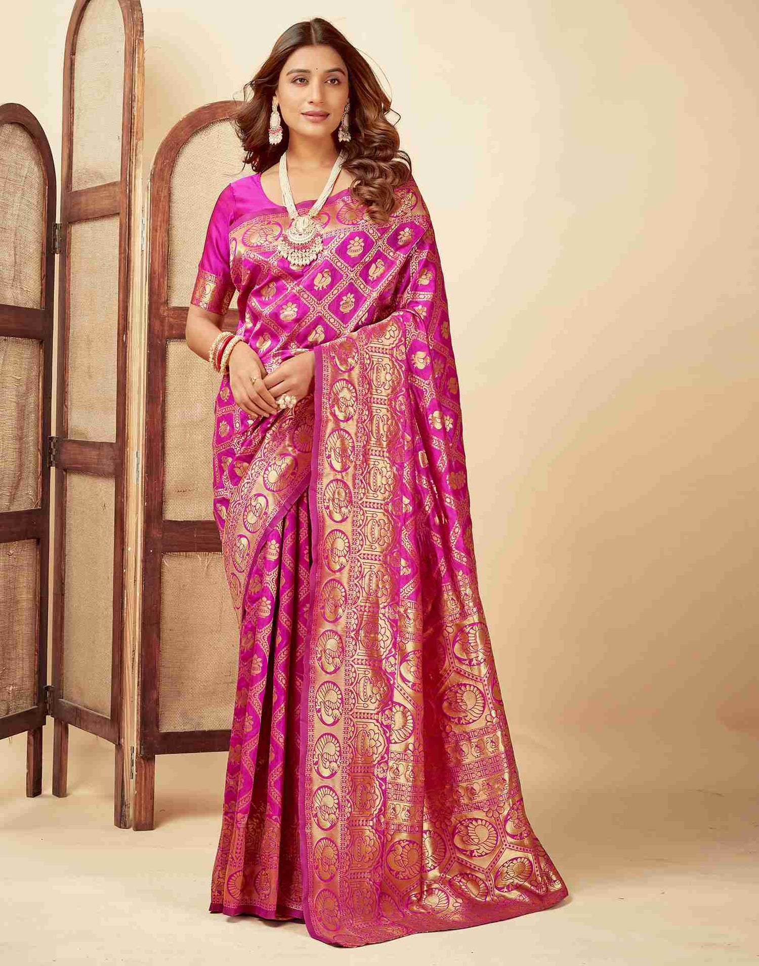 Pink Banarasi Silk Saree