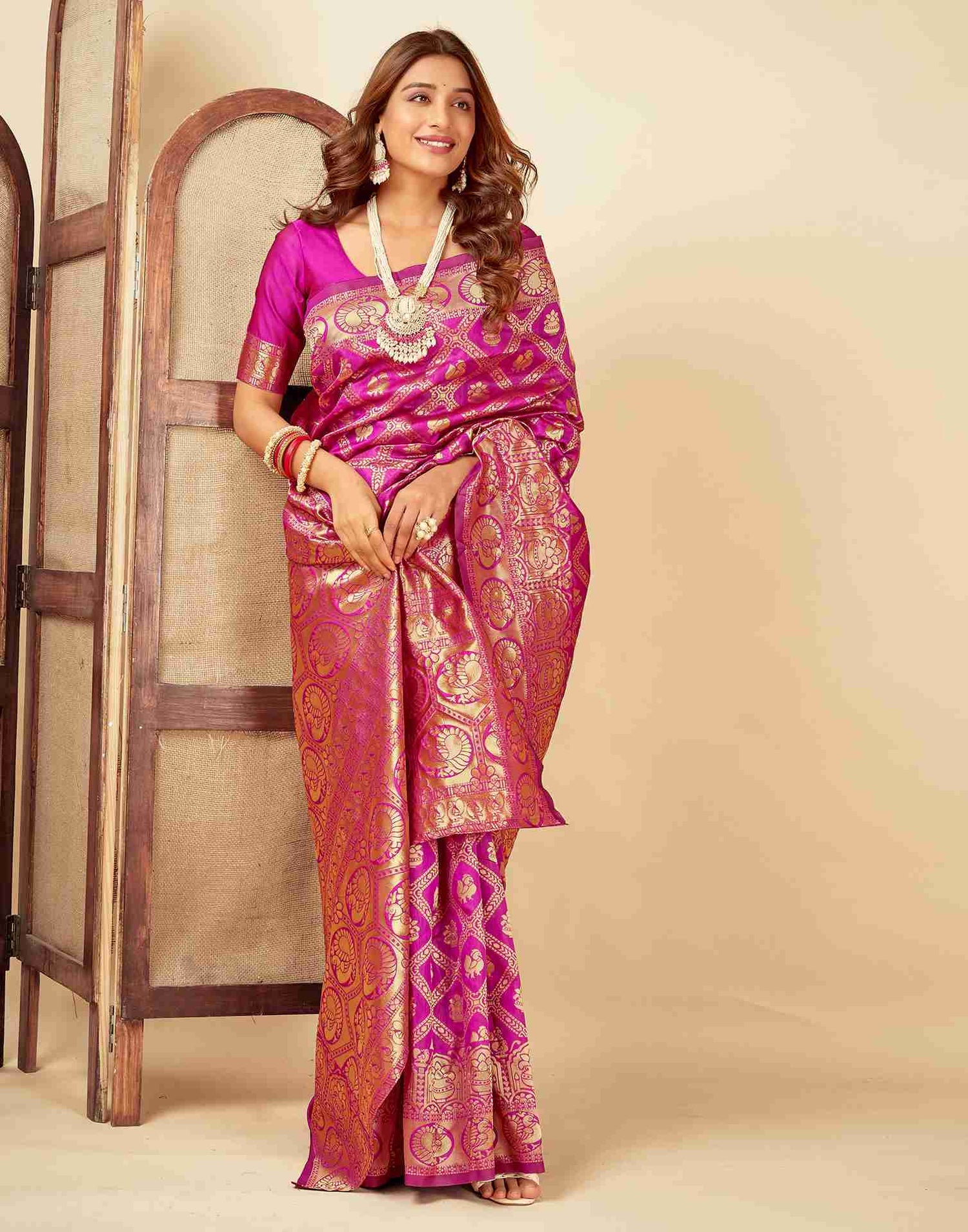 Pink Banarasi Silk Saree