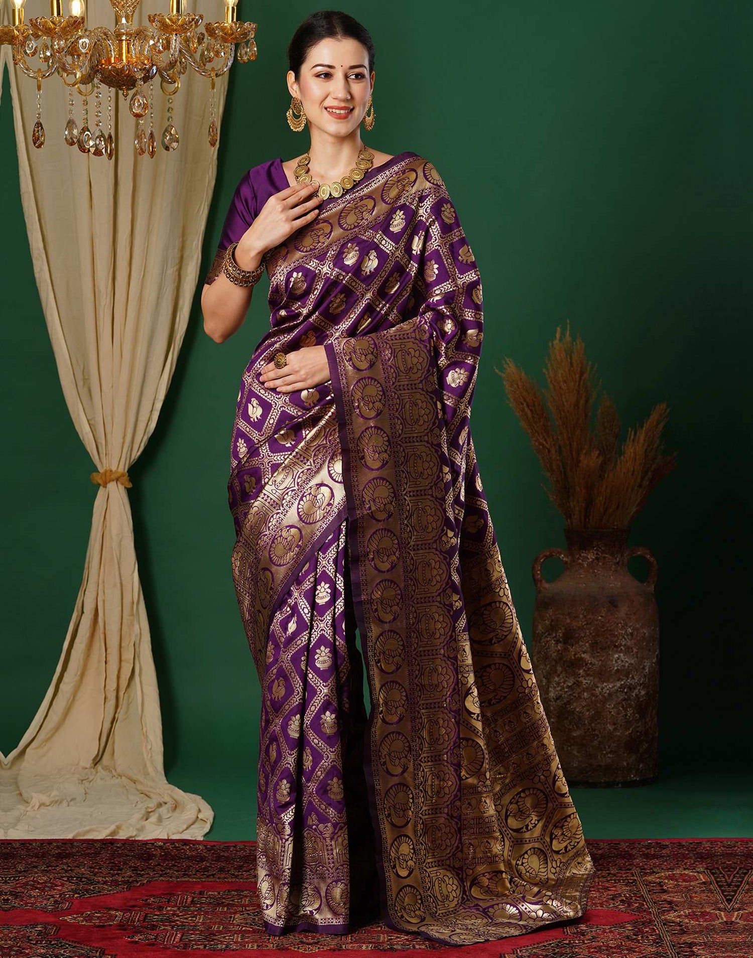 Wine Banarasi Silk Saree