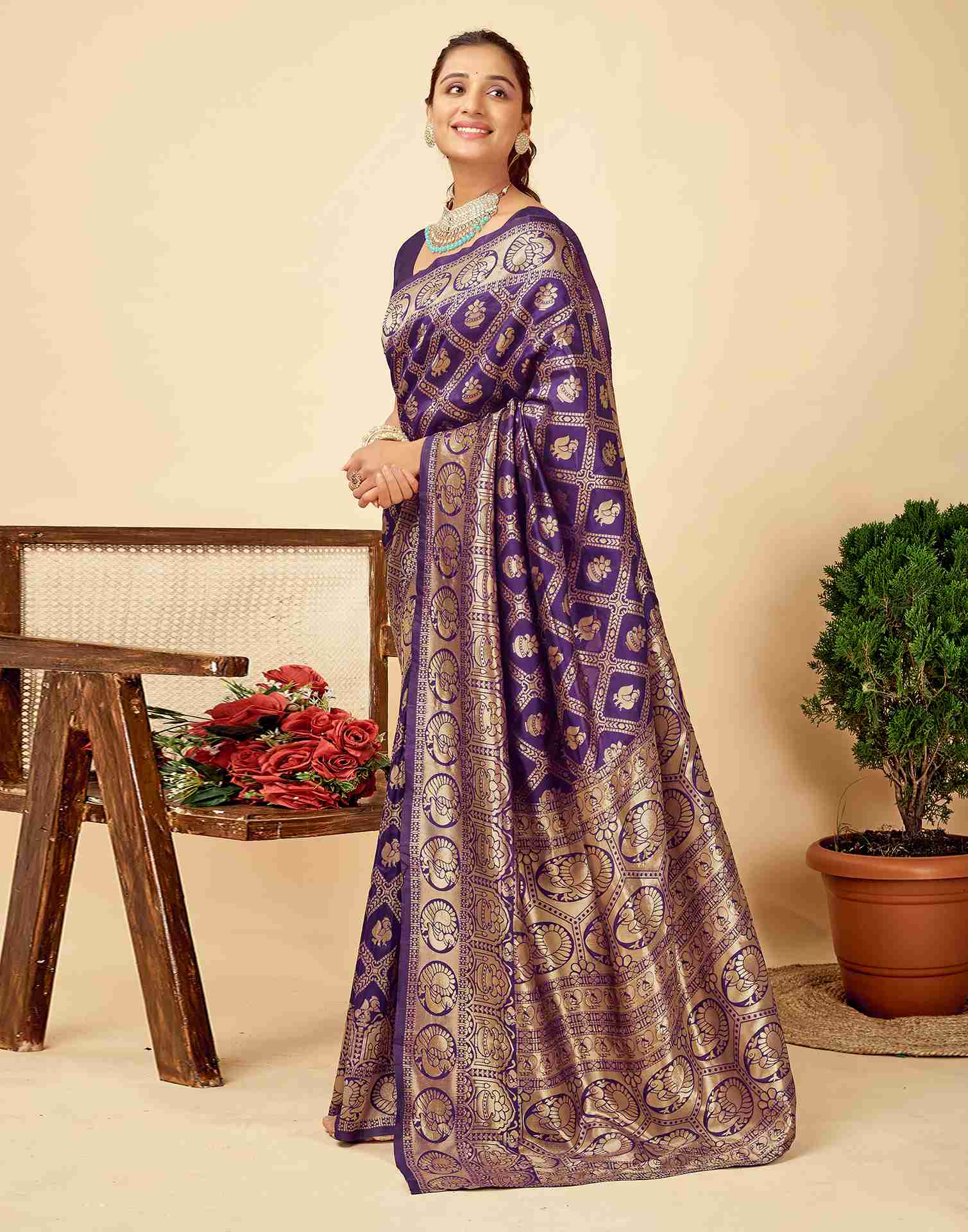 Wine Banarasi Silk Saree